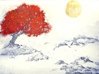 roter Baum mit Mond  Kleiner Rote Baum Bildgröße: 30 cm x 30cm Blattgröße: : ca. 39 cm x 54 cm Preis: 60,00 &#8364; Versand frei